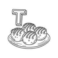 An illustration of letter T stands for Takoyaki vector