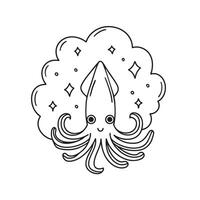 A squid with ink cloud behind in deep ocean vector