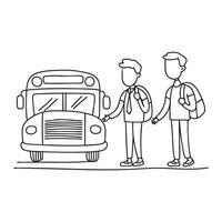 Students standing in line to board a school bus vector
