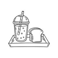 A smoothie on a tray beside a slice of toast vector