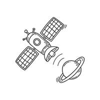 A space station orbiting above a small planet vector