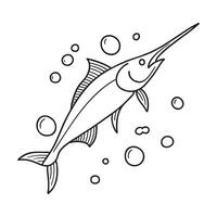 A swordfish swimming in deep ocean with bubbles vector