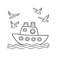 A ship with round window under seagull flock vector