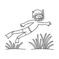 A person wearing snorkel gear swimming above sea grass vector