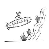 A submarine floating near an underwater cliff in the deep ocean vector