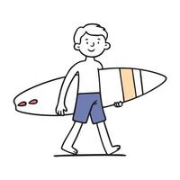 A surfer walking with board under arm with beach background vector