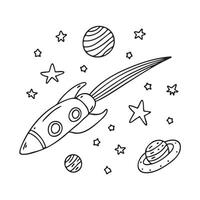 A spaceship flying near stars, planets and comet vector