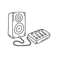 A speaker set up next to a audio mixer vector