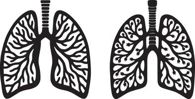 Black Silhouette Lung Illustration with Tree Branch Design vector
