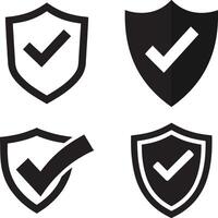 Shield with Check Mark Icon Set , Silhouette Security Logos vector