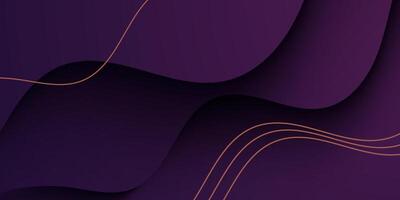Abstract dark purple realistic wave background. Simple wave shadow pattern with gold lines. vector