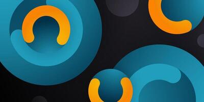 Abstract colorful blue and orange circle pattern on dark color background. Trendy background design. vector
