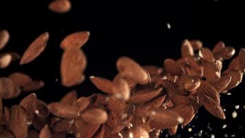 Almonds fly up and fall down. Filmed on a high-speed camera at 1000 fps. High quality FullHD footage video
