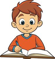Child focused on writing in a notebook vector