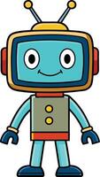 Cartoon robot with a vintage television screen for a head mascot logo design vector