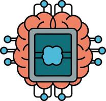 Brain Chip Interface brain seamlessly integrated with a microchip artificial intelligence vector