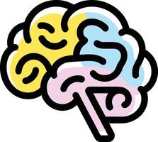 Human brain, divided into vibrant color-coded sections, symbolizing different cognitive functions and processes. vector
