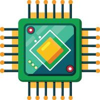 Modern computer chip, showcasing intricate circuits and vibrant colors vector