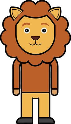 Cartoon lion with a friendly expression and a unique design
