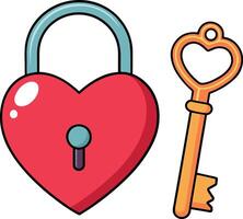 Heart shaped lock and key. The image evokes a sense of romance, security and trust, ideal for conveying messages of love and commitment. vector