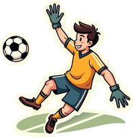 Soccer goalie mid-action, attempting to block the incoming ball vector