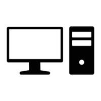 Simple Black Icon of a Desktop Computer System vector