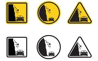Landslide hazard sign showing falling rocks isolated on white background Warning traffic sign and symbol vector