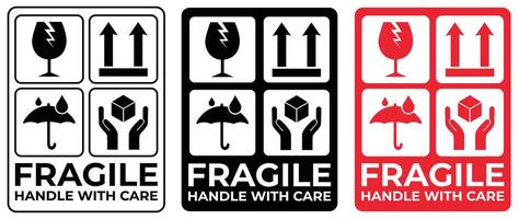 Box packaging handling instruction icon Shipping cardboard box care direction symbol Includes icons such as umbrella keep dry fragile handle with care vector