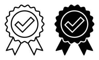 Certified badge label logo icon set premium quality achievement badge profile verification quality mark check mark icons approval sign task done project completed illustration vector