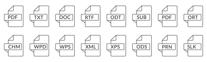 Line Icon Set of Text File Formats Documents vector