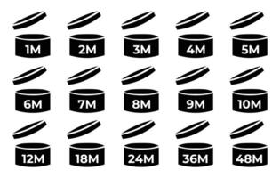 Collection of Jar Icons Indicating Shelf Life in Months vector