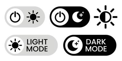 Light and Dark Mode Toggle Switch Icons Sun, Moon, Power Button Graphics for User Interface Design vector