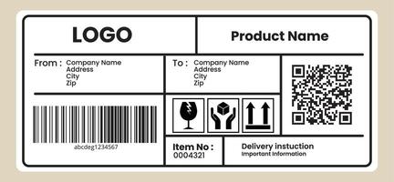 Product Shipping Label Template with QR Code and Barcode vector