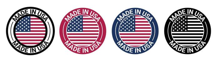 Four Circular Made in USA Designs Featuring the American Flag in Different Color Schemes vector