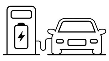 Electric Car Charging Station Illustration A Simple Line Drawing of an Automobile Recharging at a Power Source vector