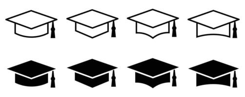 Set of graduation cap school degree icon symbol and sign Simple outline and black fill illustration isolated on white background vector