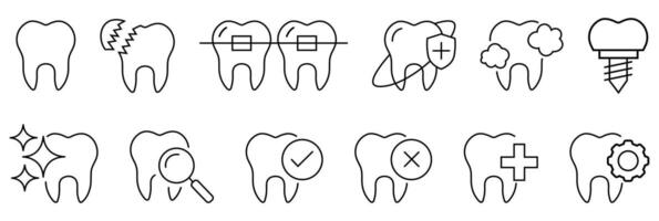 A Collection of Dental Icons Depicting Various Procedures and Conditions vector