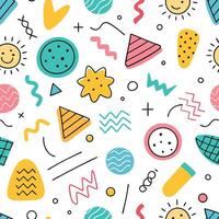 seamless pattern with white background colorful shapes and symbols vector