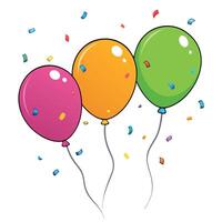 three balloons with confetti on a white background vector