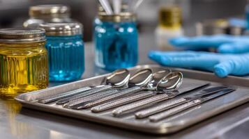 A tray with silver spoons and knives on a table photo