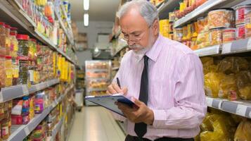 A man in a tie is writing on a clipboard photo