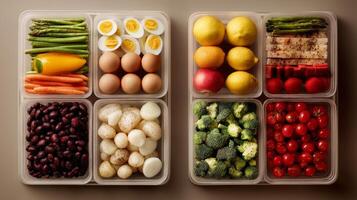 A variety of healthy food in plastic containers photo
