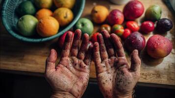 A person's hands are dirty photo