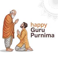 Flat Style Guru Purnima with Disciple Bowing. vector