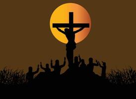 Jesus on the cross with people in the background vector