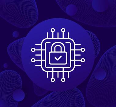 Hardware encryption line icon with a chip vector