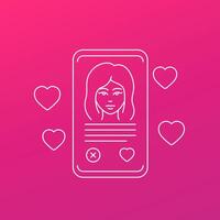Dating app line icon with a phone vector