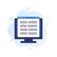 Binary code icon with computer, flat design vector
