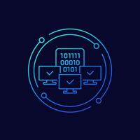 Binary code icon with computers, linear design vector