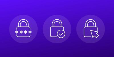 access line icons with a lock for apps and web vector
